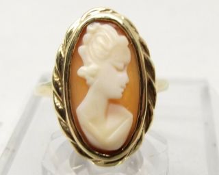 Vtg 10k Gold Cameo Ring Sz 7 Carved Shell Woman Victorian Relief Estate