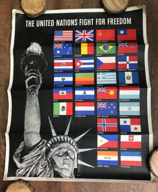 1942 Ww2 Wwii Poster The United Nations Fight For Freedom By Broder