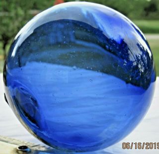 3 " Cobalt Blue Blown Glass Float Ball Pontil 1 1/2 Oz.  Bubbles Fishing Net