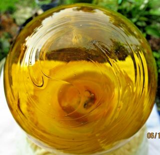 3 3/4 " Yellow Swirl Blown Glass Float Ball Pontil 2 1/2 Oz.  Fishing Net Maritim
