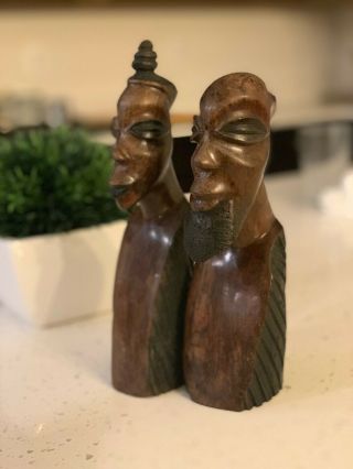 Handmade Vintage Wood Art Woman and Man Carved Bust Sculpture from Zambia 4