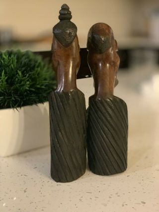 Handmade Vintage Wood Art Woman and Man Carved Bust Sculpture from Zambia 5