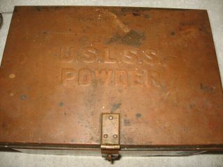 Rare,  Unique,  U.  S.  L.  S.  S.  Gun Powder Box,  Copper/brass,  1880 - 1910 