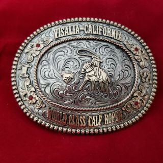 Vintage Rodeo Buckle Visalia California Calf Roping Champion Hand Engraved 566