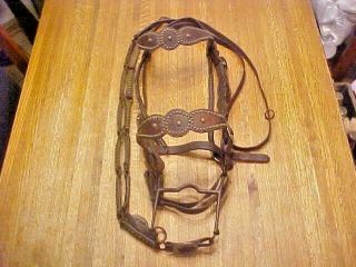 Antique Decorated Western Bridle With Early Iron Bit And Decorated Reins
