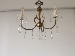 Vintage Bronze Ormulu Crystal 3 - arm French Chandelier,  c1930s. 2