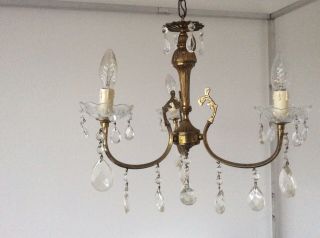 Vintage Bronze Ormulu Crystal 3 - arm French Chandelier,  c1930s. 3