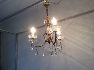 Vintage Bronze Ormulu Crystal 3 - arm French Chandelier,  c1930s. 4