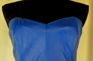 Michael Hoban Leather Dress Sz Small Strapless Corset Back Blue Betty Boop Boho