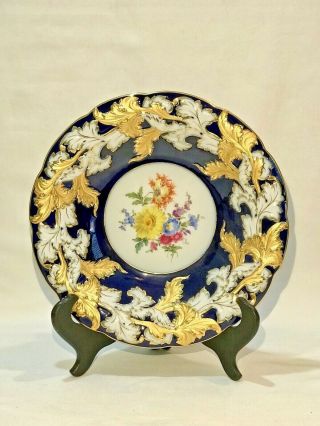 Antique Meissen Porcelain Bowl/dish/plate Floral & Cobalt Blue - Gold Gilt