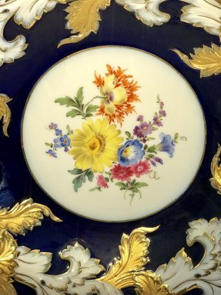 ANTIQUE MEISSEN PORCELAIN BOWL/DISH/PLATE FLORAL & COBALT BLUE - GOLD GILT 3