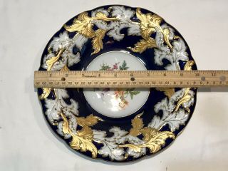 ANTIQUE MEISSEN PORCELAIN BOWL/DISH/PLATE FLORAL & COBALT BLUE - GOLD GILT 6