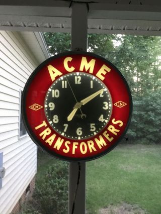 glo dial vintage electric neon clock ACME transformers red glass 19 inch. 2