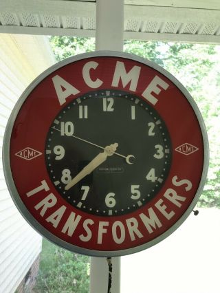 glo dial vintage electric neon clock ACME transformers red glass 19 inch. 6