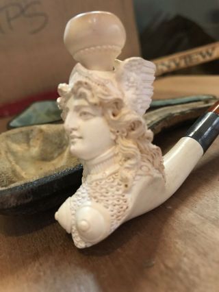 Goddess Aphrodite Angel Winged Lady Woman Breast Plate Meerschaum Pipe Antique