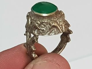 Exeptional Medieval Silver Ring Rare Stone.  9,  1 Gr.  19 Mm