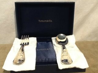 Vintage Tiffany Co Sterling Silver Baby Set Fork & Spoon W/ Sheep Pig And Duck