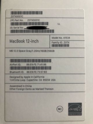 RARE 16GB Space Gray MacBook 1.  2Ghz/16GB/256GB/ A1534 Z0TX0001C 10