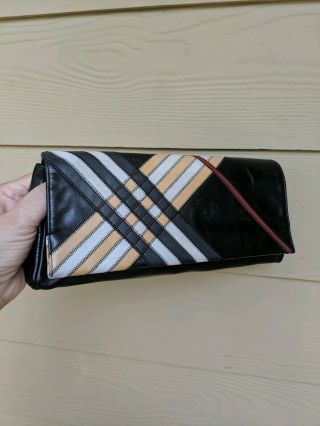 Authentic Vintage Unique Burberry Black Leather Clutch Handbag