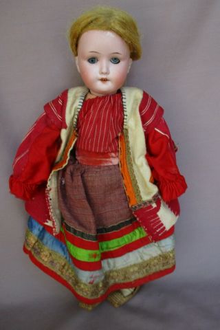 Antique 15 " Russian Bisque Doll Orig Clothes Lapti Woven Shoes Eyes Not Attached