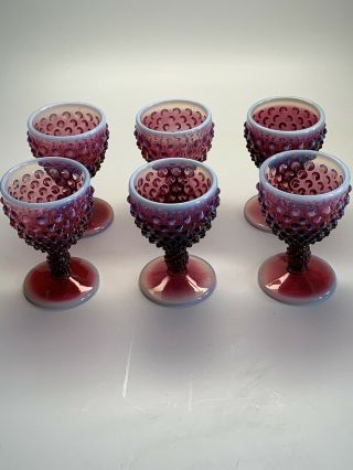 Rare Vintage Fenton Hobnail Plum Opalescent Goblets - Set Of 6