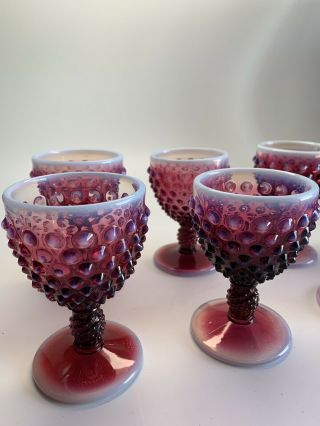 Rare Vintage Fenton Hobnail Plum Opalescent Goblets - Set of 6 2