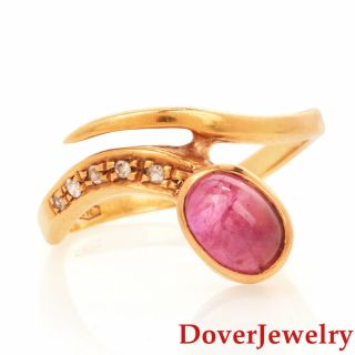 Estate Diamond Pink Tourmaline 18k Yellow Gold Bypass Ring Nr