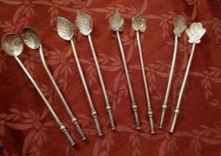 8 Vintage Taxco Sterling Silver Ice Drink Straws Signed Uxmal 105 Grams