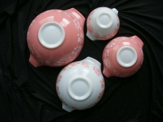 VINTAGE PINK PYREX GOOSEBERRY CINDERELLA MIXING BOWL SET 3