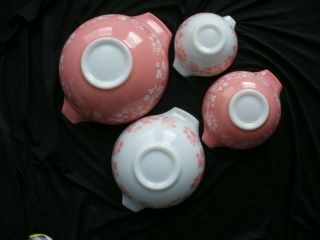 VINTAGE PINK PYREX GOOSEBERRY CINDERELLA MIXING BOWL SET 4