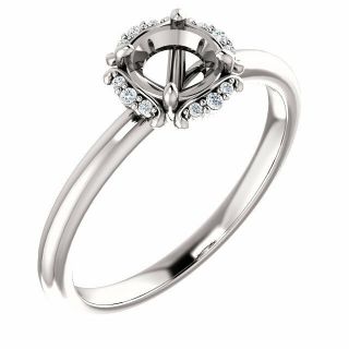 10k White Gold Semi Mount Engagement Bridal Ring Round Diamond Vintage Antique