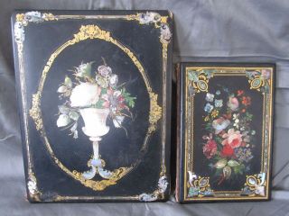 2 X Antique Lacquer Inlaid Shell Hand Painted Book / Folder / Menu Covers