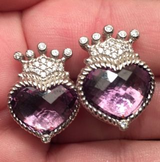 Judith Ripka Heart Shaped Amethyst Crown Earring With Diamonique