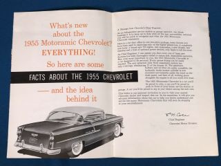 Vtg 1955 Chevrolet Motoramic Car Sales Mail Advertising Brochure Fold Out 3