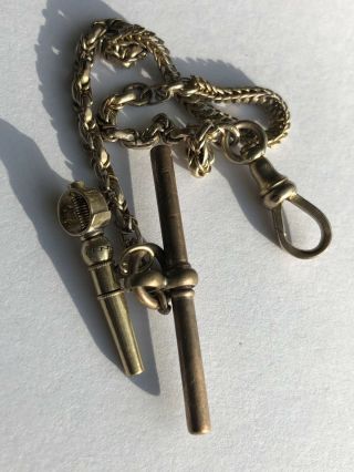 Victorian Antique Yellow Gold Watch Key On A Yellow Metal Albert Chain Necklace 2