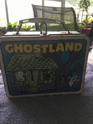 Vintage Old Metal Lunch Box Ghost Land With Game On The Side Good Graphics