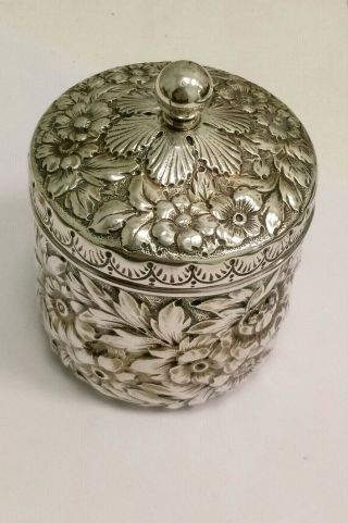 Antique Sterling Silver Box W/ Raised Floral Top By Mauser Mfg Co.  Of Nyc