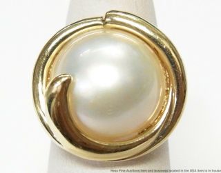 Large 15mm Cultured Mabe Pearl 14k Gold Ring Ladies Classic Fashion Size 4.  5