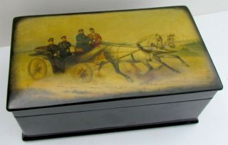 Russian Lukutin Manufacture Lacquer Hand Painted Box Antique Czar Alexander Iii