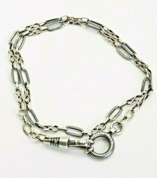 Antique Art Deco Silver Niello Watch Chain With Bold Clasp Rare Gold Vermeil