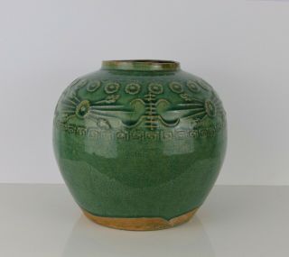 A Very Large 19th Century Chinese Shiwan Green Glazed Jar