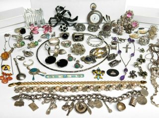 400 Grams Antique Vintage Sterling Silver Jewelry Parts Repair Scrap