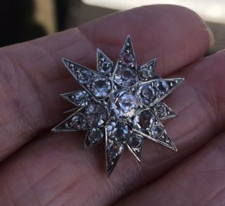 Antique Victorian Diamond Paste Sterling Silver Star / Starburst Brooch Pin