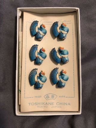 Vintage Toshikane Tokyo Japan Art Ceramic Bird Button Antique Set Of 6