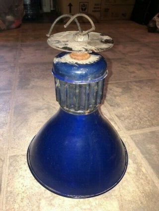 Vintage Rare Cobalt Blue 9 1/4 " Porcelain Light Lamp Shade Barn Gas With Neck