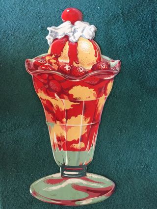 Antique 1950s Ice Cream Shop Tin Sign 3’ RARE Soda Fountain Creamery Sundae 11