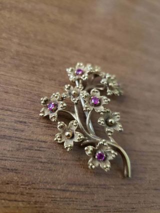 Vintage Signed Tiffany & Co.  Solid 18k Yellow Gold Rubies Flower Brooch Pin