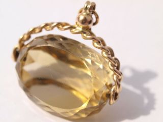 Vintage 9ct Yellow Gold Citrine Gemstone Fob Swivel Pendant 17.  50 Grams