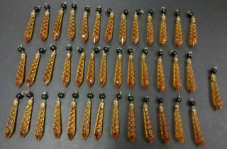 40 Unusual Antique Vintage Amber & Black Beads Czech Crystal Icicle Spear Prisms