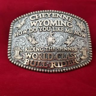 Vintage Rodeo Buckle Cheyenne Wyoming Bull Riding Champion Hand Engraved 465